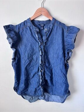 Chaps Ruffle-Trim Chambray Cap Sleeve Blouse | Size XL | Excellent Condition